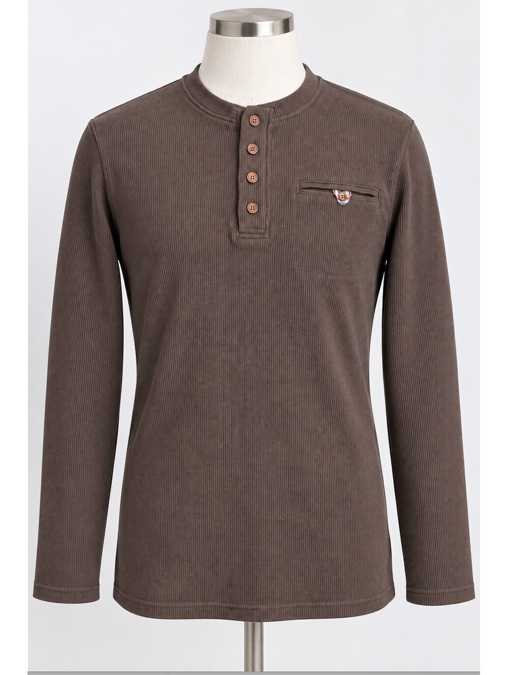H2H Men’s Large Brown Waffle Knit Thermal Henley Shirt